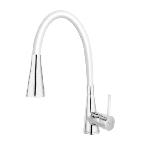 Ferro Zumba II bateria zlewozmywakowa z 2-funkcyjną, białą, elastyczną wylewką