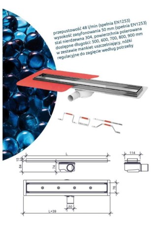 Wiper Pearl Drain odpływ liniowy chrom 60 cm