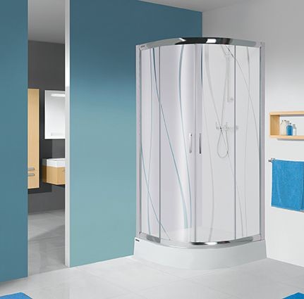Sanplast TX5B zestaw kabina prysznicowa półokrągła + brodzik zintegrowany 80x80 cm szkło wzór W15