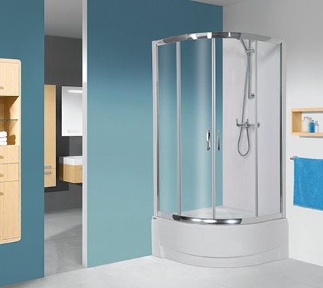 Sanplast TX5B zestaw kabina prysznicowa z brodzikiem półokrągła 90x90 cm szkło z wzorem W15