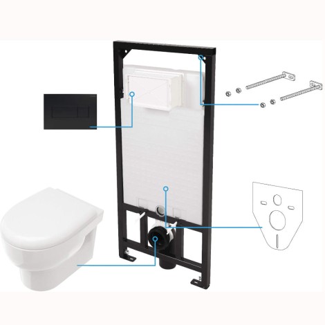 Deante Avis zestaw podtynkowy stelaż+miska+deska+przycisk nero