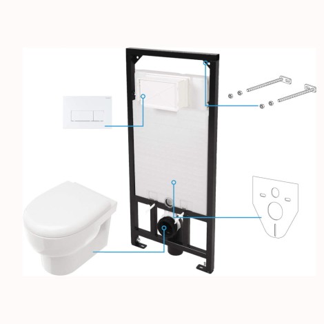 Deante Avis zestaw podtynkowy stelaż+miska+deska+przycisk biały