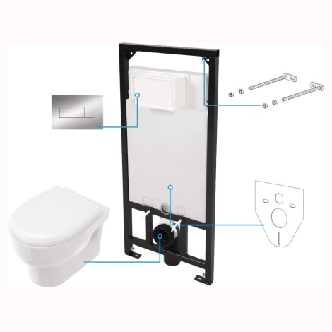 Deante Avis zestaw podtynkowy stelaż+miska+deska+przycisk chrom