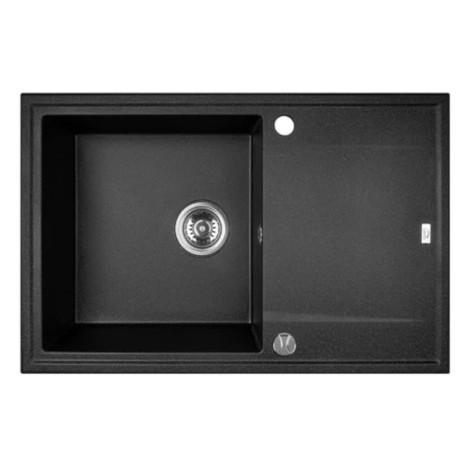 Laveo Megalo zlew granitowy 1 komorowy + ociekacz 500x780x185 czarny + syfon + korek automatyczny