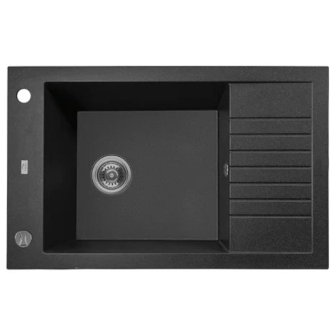 Laveo Pionier zlewozmywak granitowy 1-komorowy 500x780x207 czarny +syfon+korek aut+ bateria z elastyczną wyl