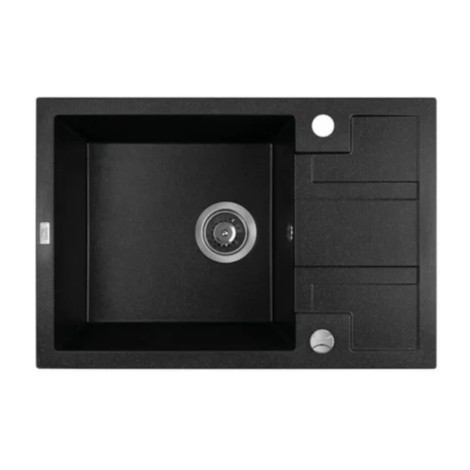 Laveo Barbados zlewozmywak granitowy 1 komorowy + ociekacz 440x650x215 czarny + syfon + korek