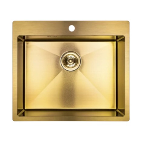 Laveo Marmara zlewozmywak stalowy 1 komorowy 510x590x200 złoty + syfon