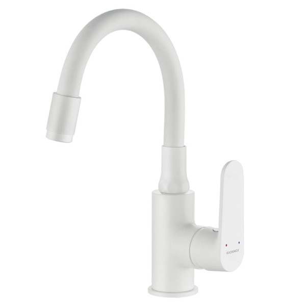 Kuchinox Dima bateria umywalkowa stojąca z elastyczną wylewką biała