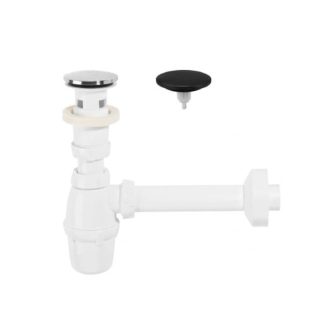 Tycner syfon umywalkowy quick-clack z dwoma grzybkami chrom+czarny mat