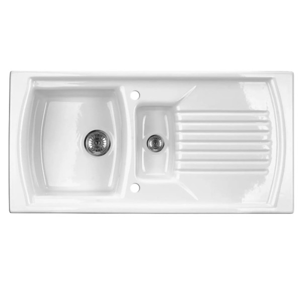 Deante Lusitano zlewozmywak ceramiczny wpuszczany 1.5-komorowy z ociekaczem 100x50 biały.