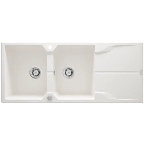Deante Andante zlewozmywak granitowy 2-komorowy z ociekaczem 116x50 alabaster.