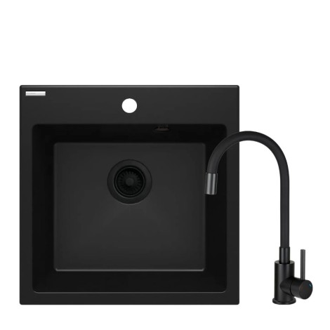 Deante Evora zlewozmywak granitowy z baterią 1-komorowy 50x50 nero.