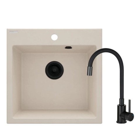 Deante Evora zlewozmywak granitowy z baterią 1-komorowy 50x50 beżowy.