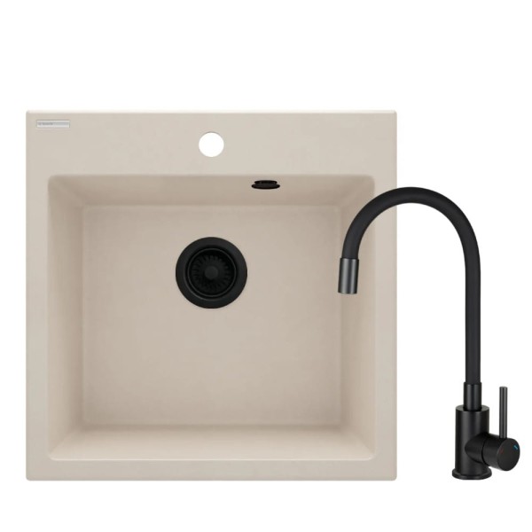 Deante Evora zlewozmywak granitowy z baterią 1-komorowy 50x50 beżowy.