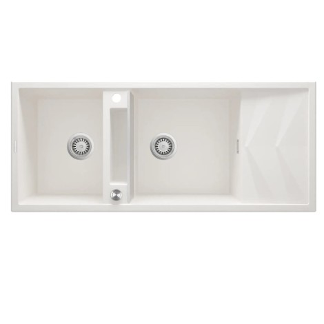 Deante Magnetic zlewozmywak granitowy magnetyczny 2-komorowy z ociekaczem 116x50 alabaster