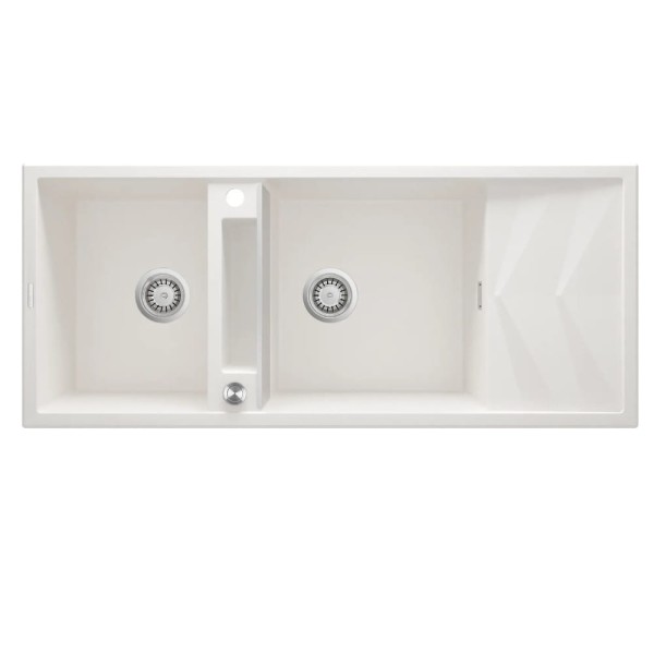Deante Magnetic zlewozmywak granitowy magnetyczny 2-komorowy z ociekaczem 116x50 alabaster.