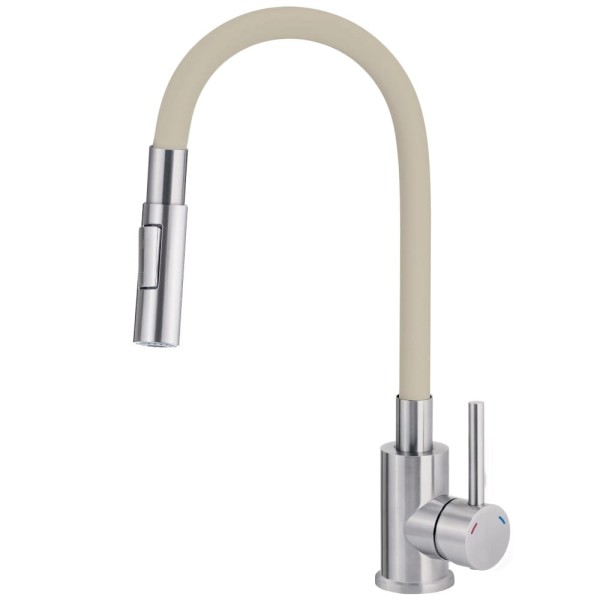 Deante Neo Luno bateria zlewozmywakowa z elastyczną wylewką i słuchawką 2-funkcyjną beż