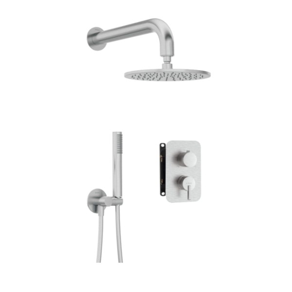 Deante Silia zestaw podtynkowy natryskowy z boxem mieszaczowym stal szczotkowana