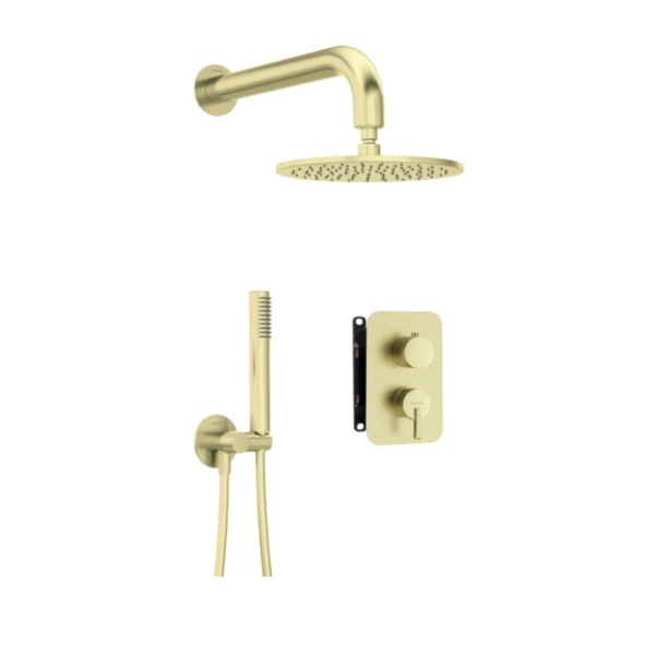 Deante Silia zestaw podtynkowy natryskowy z boxem mieszaczowym złoto szczotkowane