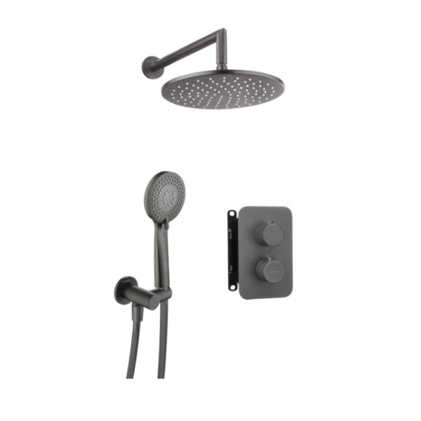 Deante Box zestaw podtynkowy natryskowy okrągły z boxem termostatycznym titanium