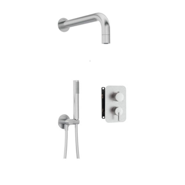 Deante Silia zestaw podtynkowy natryskowy z boxem mieszaczowym stal szczotkowana