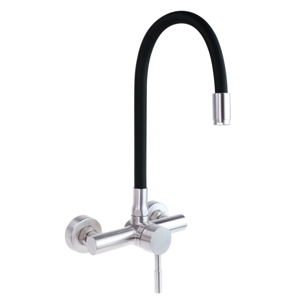 Deante Luno bateria zlewozmywakowa ścienna z giętą wylewką stal-czarna