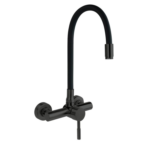 Deante Luno bateria zlewozmywakowa ścienna z giętą wylewką czarna