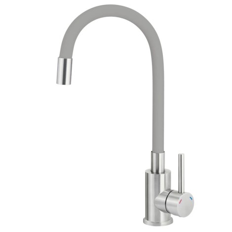 Deante Luno bateria zlewozmywakowa z giętką wylewką stal-szary