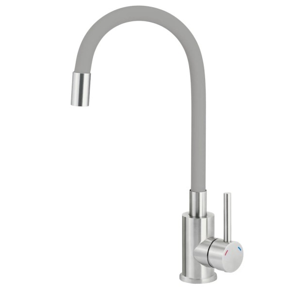 Deante Luno bateria zlewozmywakowa z giętką wylewką stal-szary