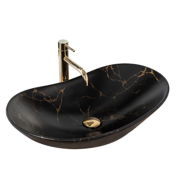 Rea Royal Marble Black umywalka nablatowa 62x36cm