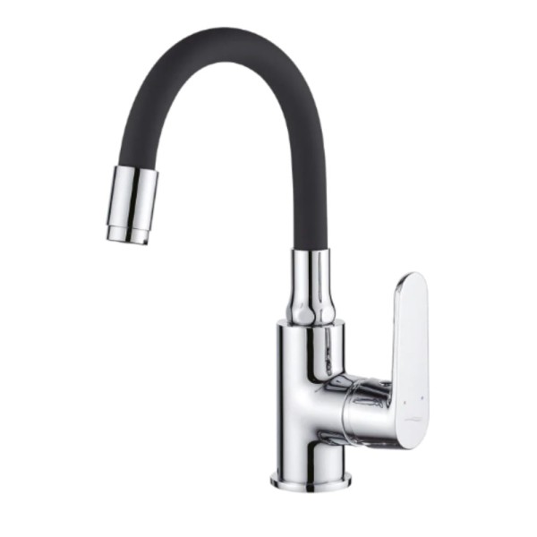 Kuchinox Dima bateria umywalkowa stojąca z elastyczną wylewką czarna / chrom