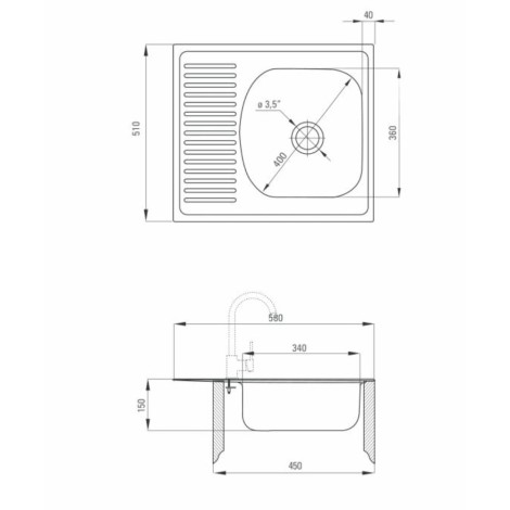 Deante Techno zlewozmywak stalowy 1-komorowy 58x51x15 satyna
