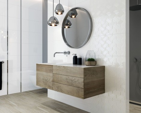 Paradyż Synergy bianco inserto płytka ścienna 30 x 60 cm - aranżacja.