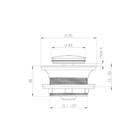 Deante korek click clack mosiężny do brodzika chrom - rysunek techniczny.