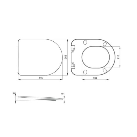 Deante Peonia Zero New antracyt deska wolnoopadająca slim - rysunek techniczny.