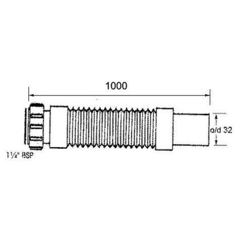 McAlpine złączka montażowa elastyczna 1000 mm fi 32 mm - rysunek techniczny.