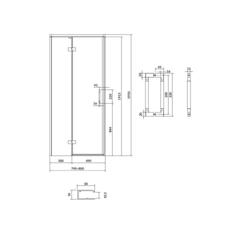 Cersanit Larga drzwi kabiny prysznicowej lewe szkło transparentne profil czarny 80 x 195 cm.