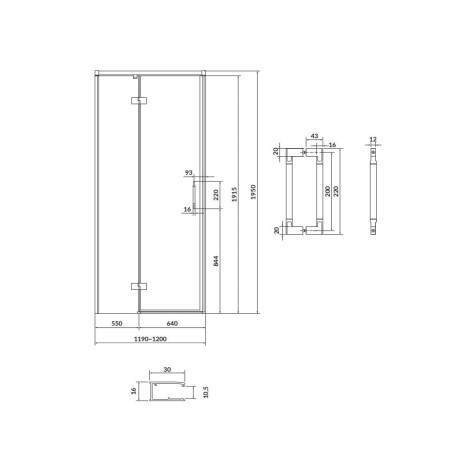 Cersanit Larga drzwi kabiny prysznicowej lewe szkło transparentne profil czarny 120 x 195 cm.