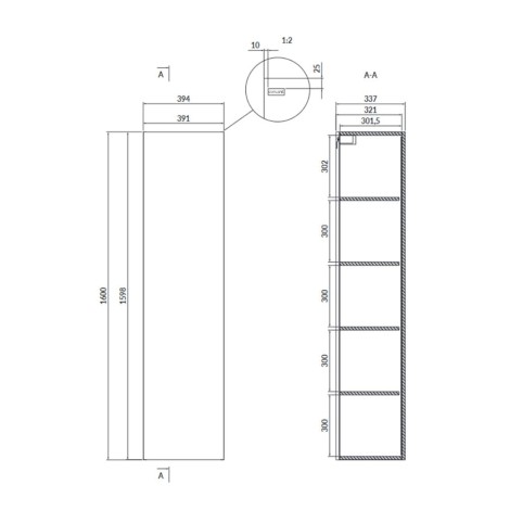 Cersanit Larga słupek niebieski 160 cm - rysunek techniczny.