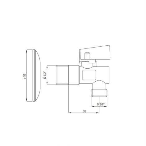 Deante Zawór kątowy okrągły z głowicą ceramiczną 1/2" x 3/8" - rysunek techniczny.