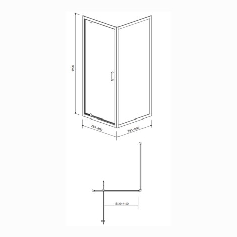 Cersanit Pivot kabina prysznicowa narożna 80 x 80 x 190 cm - rysunek techniczny.