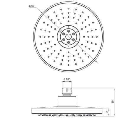 Deante Peonia głowica prysznicowa 2-funkcyjna 20cm chrom - rysunek techniczny.