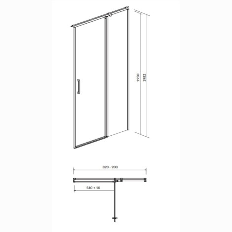 Cersanit Moduo drzwi kabiny prysznicowej 90 x 195 cm prawe - rysunek techniczny.