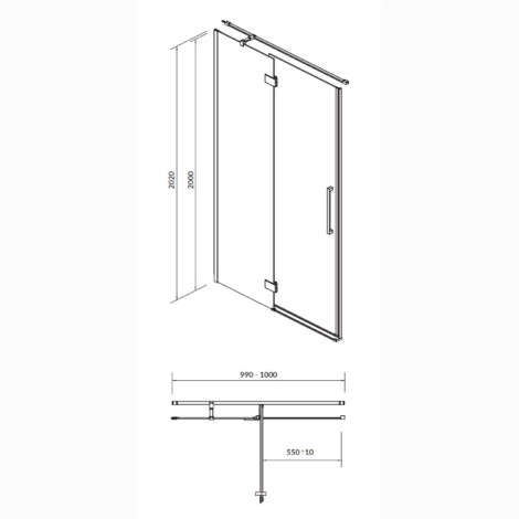 Cersanit Crea drzwi kabiny prysznicowej 100 x 200 cm lewe - rysunek techniczny.