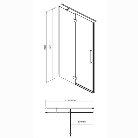 Cersanit Crea drzwi kabiny prysznicowej 120 x 200 cm lewe - rysunek techniczny.