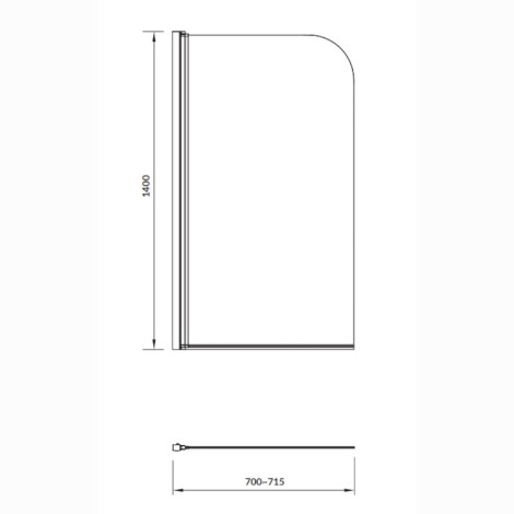 Cersanit Easy New parawan nawanowy 1-elementowy 140 x 70 cm - rysunek techniczny.