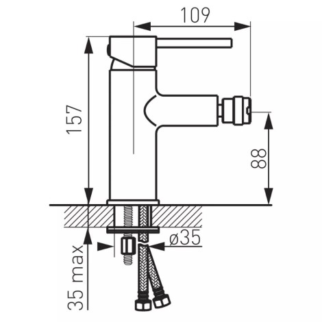 Ferro Fiesta bateria bidetowa chrom - rysunek techniczny.