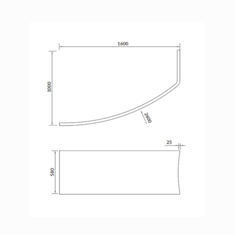 Cersanit Sicilia obudowa wanny prawa/lewa 160 x 100 cm - rysunek techniczny.
