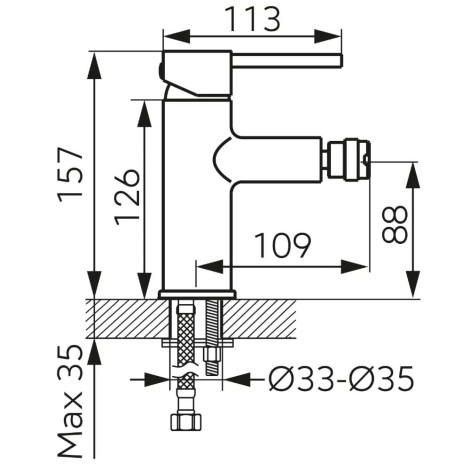 Ferro Fiesta bateria bidetowa chrom - rysunek techniczny.