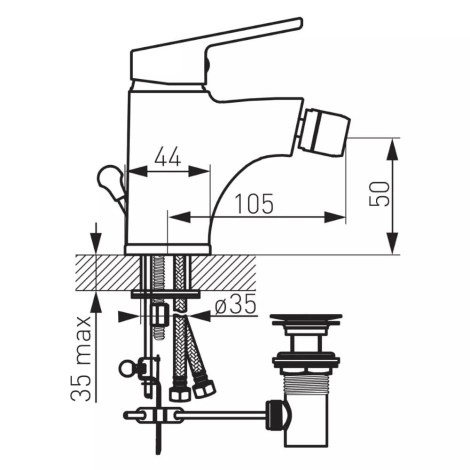 Ferro Smile bateria bidetowa chrom - rysunek techniczny.